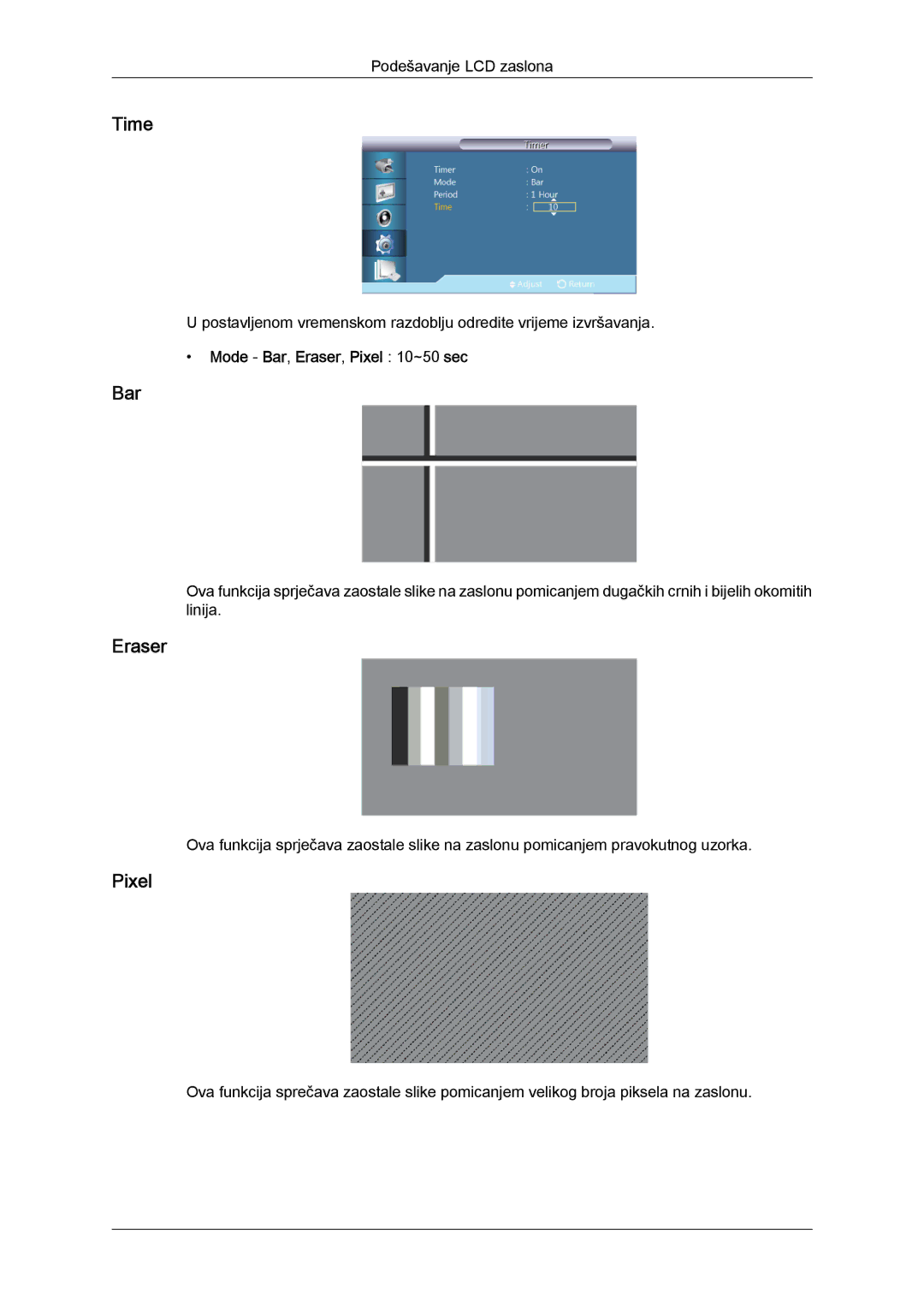 Samsung LH40GWPLBC/EN, LH40GWSLBC/EN, LH46GWPLBC/EN manual Mode Bar, Eraser, Pixel 10~50 sec 