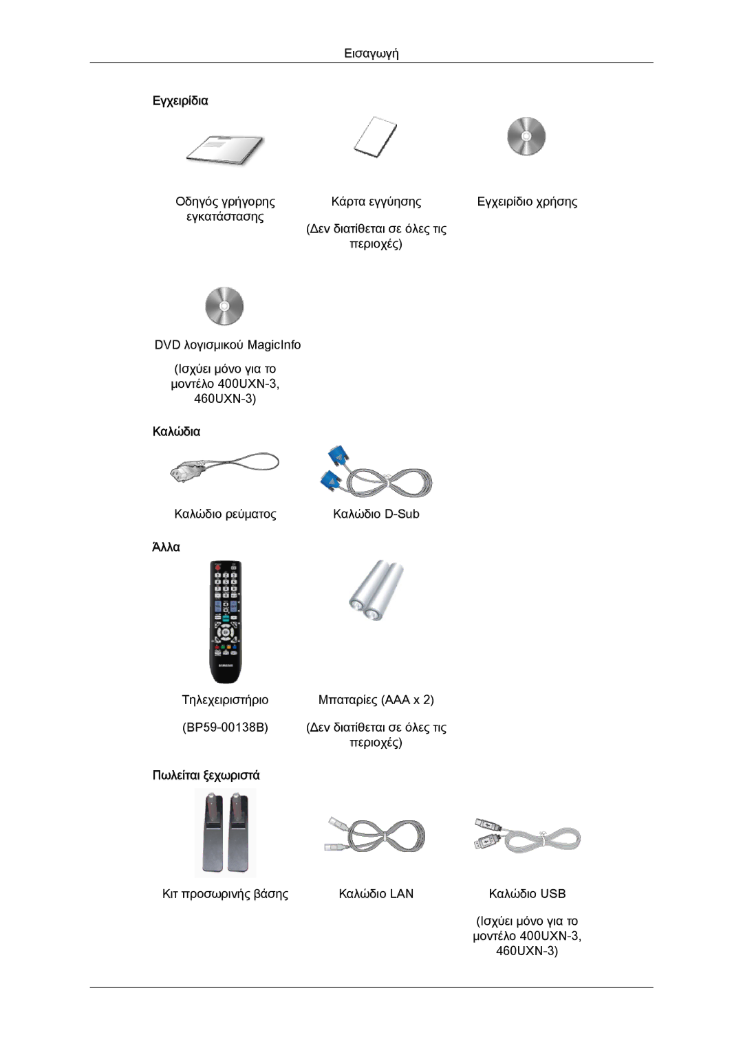 Samsung LH40GWSLBC/EN, LH40GWTLBC/EN, LH46GWPLBC/EN, LH40GWPLBC/EN manual Εγχειρίδια, Καλώδια, Άλλα, Πωλείται ξεχωριστά 