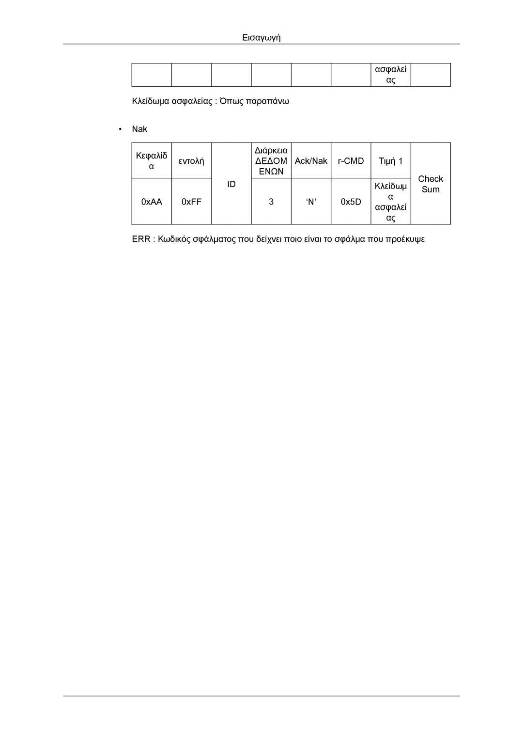 Samsung LH46GWPLBC/EN, LH40GWTLBC/EN, LH40GWSLBC/EN, LH40GWPLBC/EN, LH46GWSLBC/EN manual Ack/Nak CMD Τιμή 