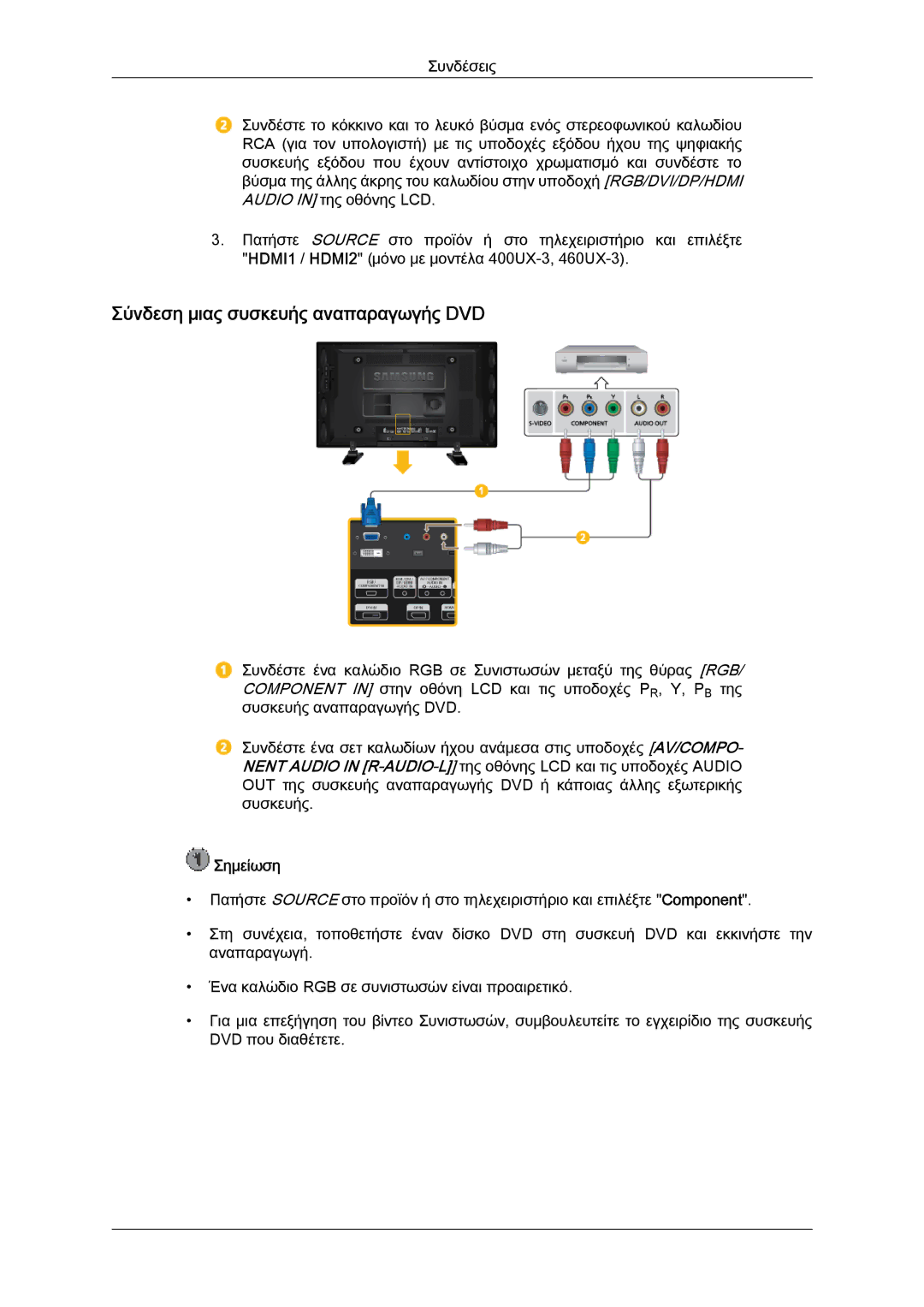 Samsung LH40GWPLBC/EN, LH40GWTLBC/EN, LH40GWSLBC/EN, LH46GWPLBC/EN, LH46GWSLBC/EN manual Σύνδεση μιας συσκευής αναπαραγωγής DVD 