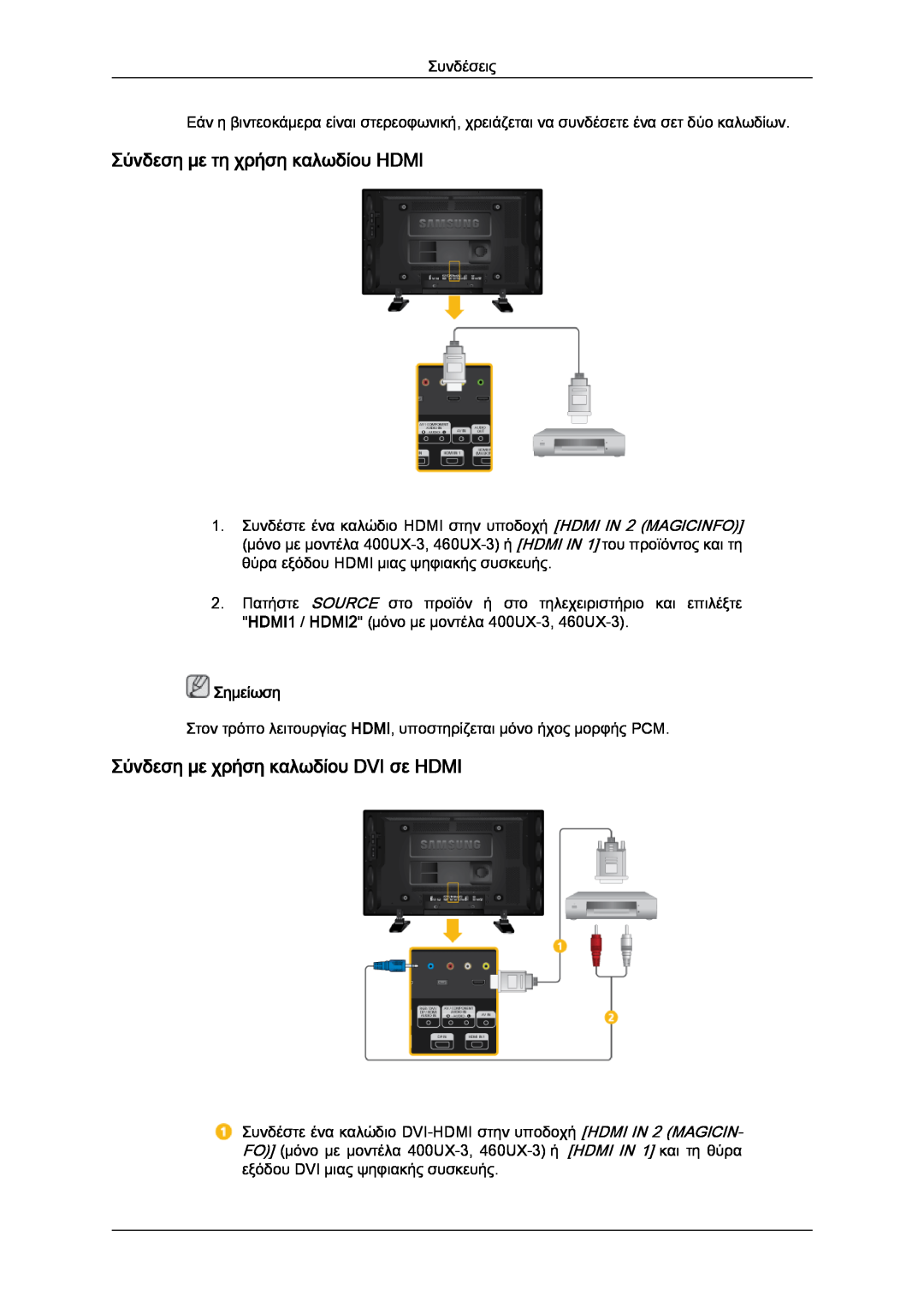Samsung LH46GWPLBC/EN, LH40GWTLBC/EN Σύνδεση με τη χρήση καλωδίου HDMI, Σύνδεση με χρήση καλωδίου DVI σε HDMI, Σημείωση 