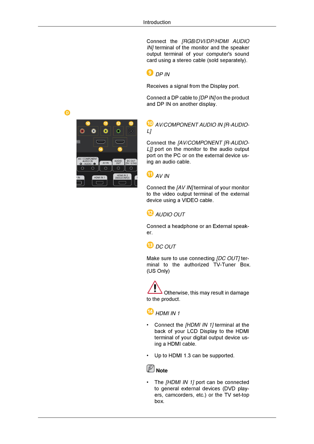 Samsung LH40GWTLBC/XY, LH40GWTLBC/EN, LH40GWSLBC/EN, LH46GWPLBC/EN, LH40GWPLBC/EN, LH46GWTLBC/EN, LH46GWSLBC/EN manual Audio OUT 