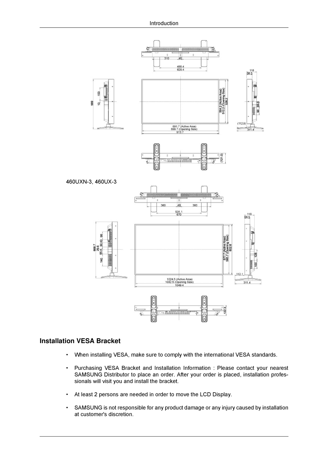 Samsung LH40GWSLBC/SM, LH40GWTLBC/EN, LH40GWSLBC/EN, LH46GWPLBC/EN, LH40GWPLBC/EN, LH46GWTLBC/EN Installation Vesa Bracket 