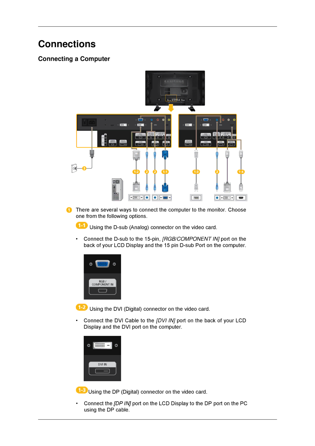 Samsung LH46GWSLBC/XJ, LH40GWTLBC/EN, LH40GWSLBC/EN, LH46GWPLBC/EN, LH40GWPLBC/EN manual Connections, Connecting a Computer 