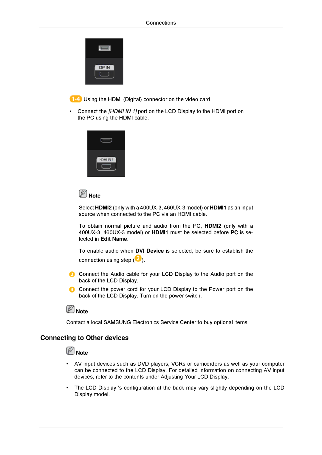 Samsung LH40GWPLBC/XJ, LH40GWTLBC/EN, LH40GWSLBC/EN, LH46GWPLBC/EN, LH40GWPLBC/EN, LH46GWTLBC/EN Connecting to Other devices 