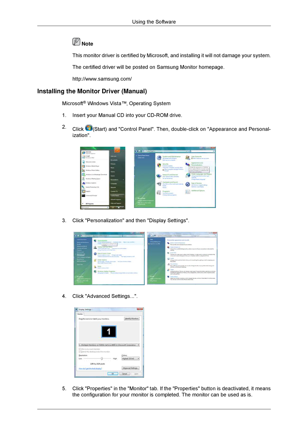 Samsung LH46GWSLBC/SM, LH40GWTLBC/EN, LH40GWSLBC/EN, LH46GWPLBC/EN, LH40GWPLBC/EN manual Installing the Monitor Driver Manual 