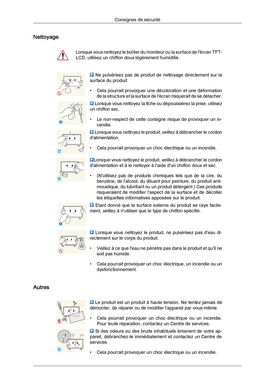 Samsung LH46GWSLBC/EN, LH40GWTLBC/EN, LH40GWSLBC/EN, LH46GWPLBC/EN, LH40GWPLBC/EN, LH46GWTLBC/EN manual Nettoyage, Autres 