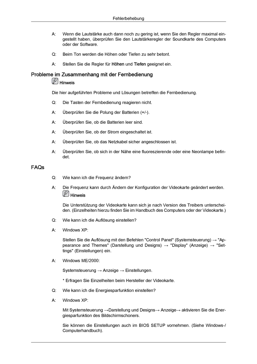 Samsung LH46GWSLBC/EN, LH40GWTLBC/EN, LH40GWSLBC/EN, LH46GWPLBC/EN manual Probleme im Zusammenhang mit der Fernbedienung, FAQs 