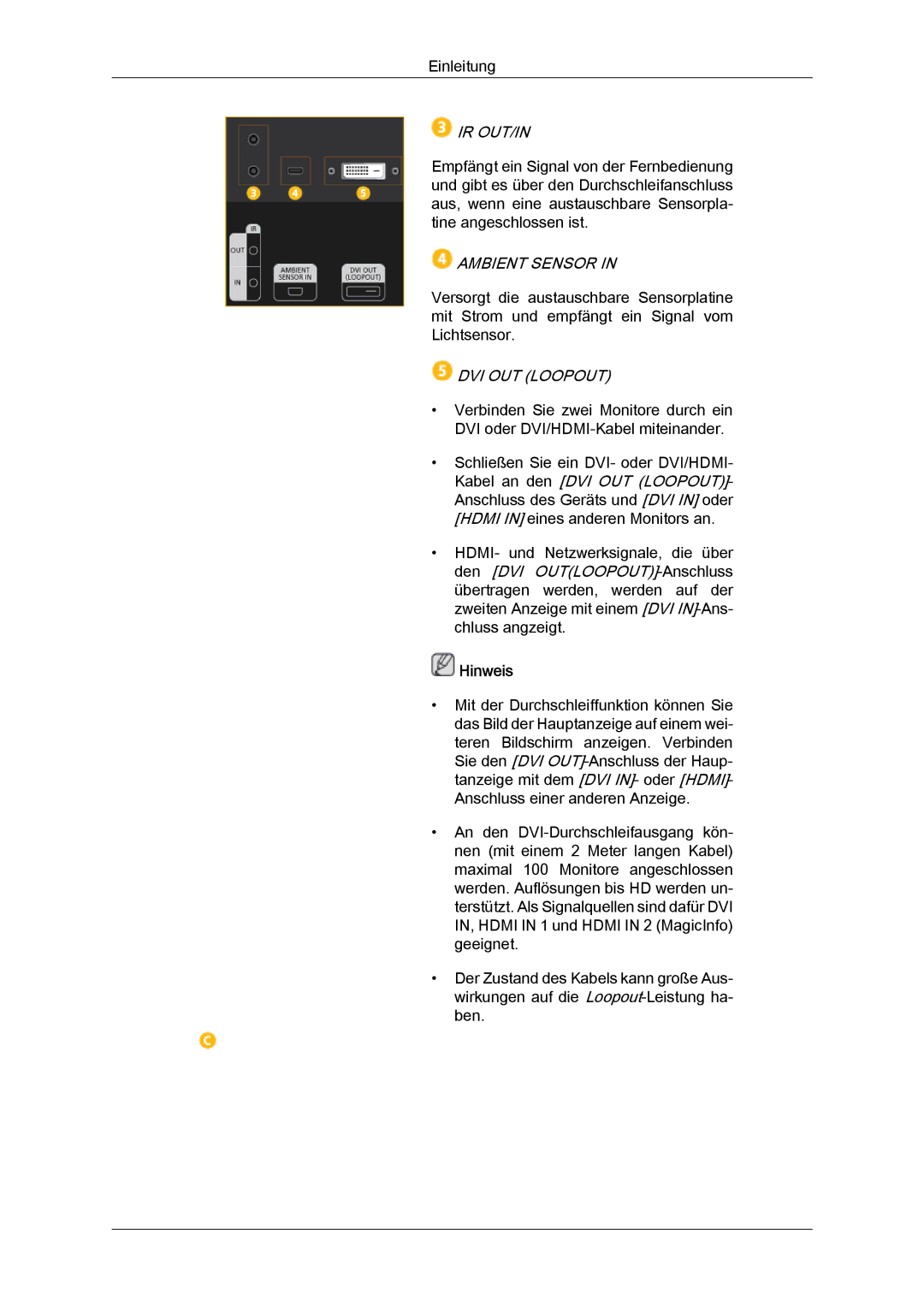 Samsung LH46GWPLBC/EN, LH40GWTLBC/EN, LH40GWSLBC/EN, LH40GWPLBC/EN, LH46GWTLBC/EN, LH46GWSLBC/EN manual Ir Out/In 