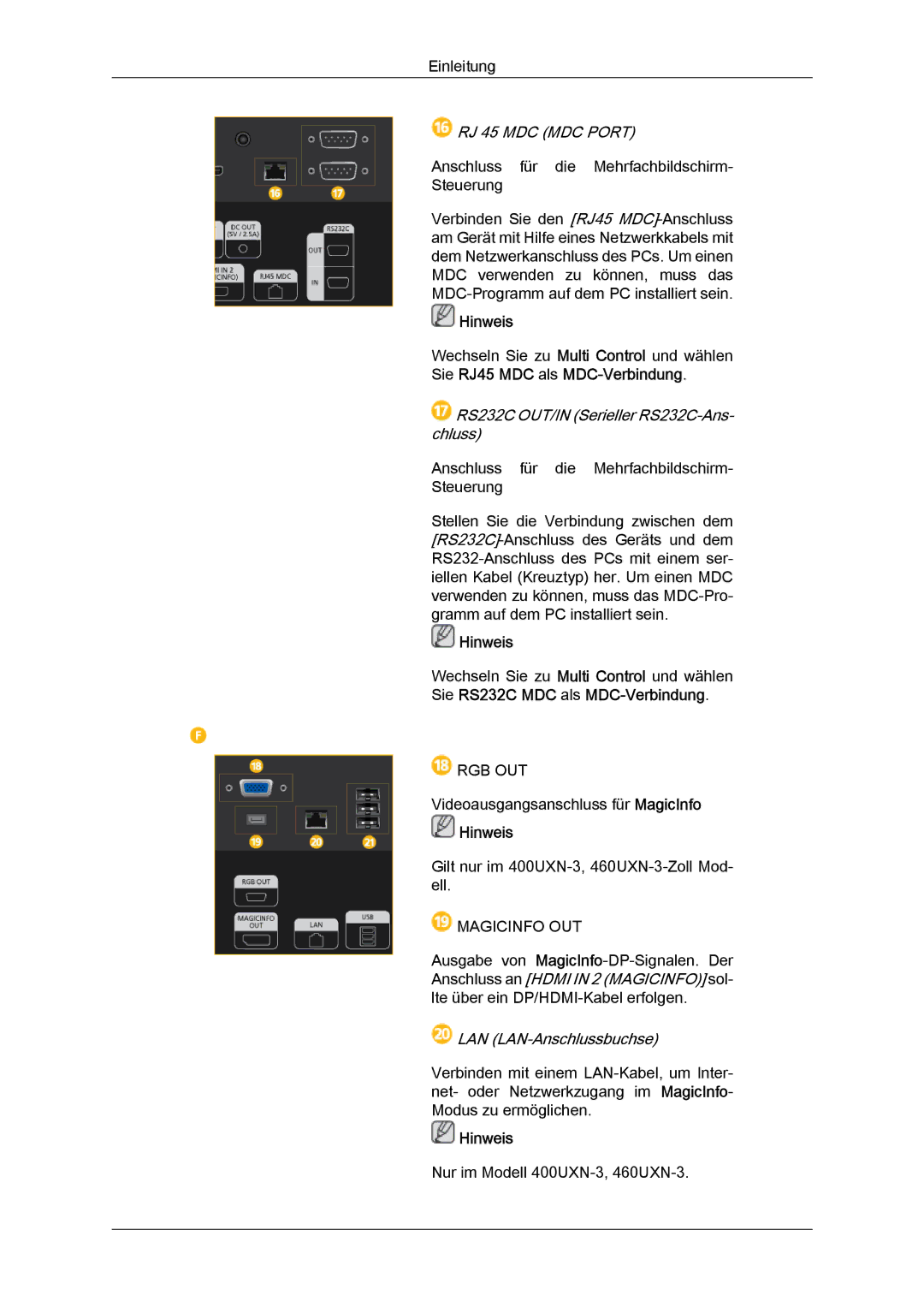 Samsung LH46GWSLBC/EN, LH40GWTLBC/EN, LH40GWSLBC/EN, LH46GWPLBC/EN, LH40GWPLBC/EN, LH46GWTLBC/EN manual RJ 45 MDC MDC Port 