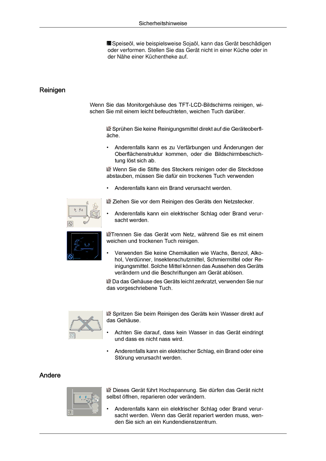 Samsung LH46GWSLBC/EN, LH40GWTLBC/EN, LH40GWSLBC/EN, LH46GWPLBC/EN, LH40GWPLBC/EN, LH46GWTLBC/EN manual Reinigen, Andere 