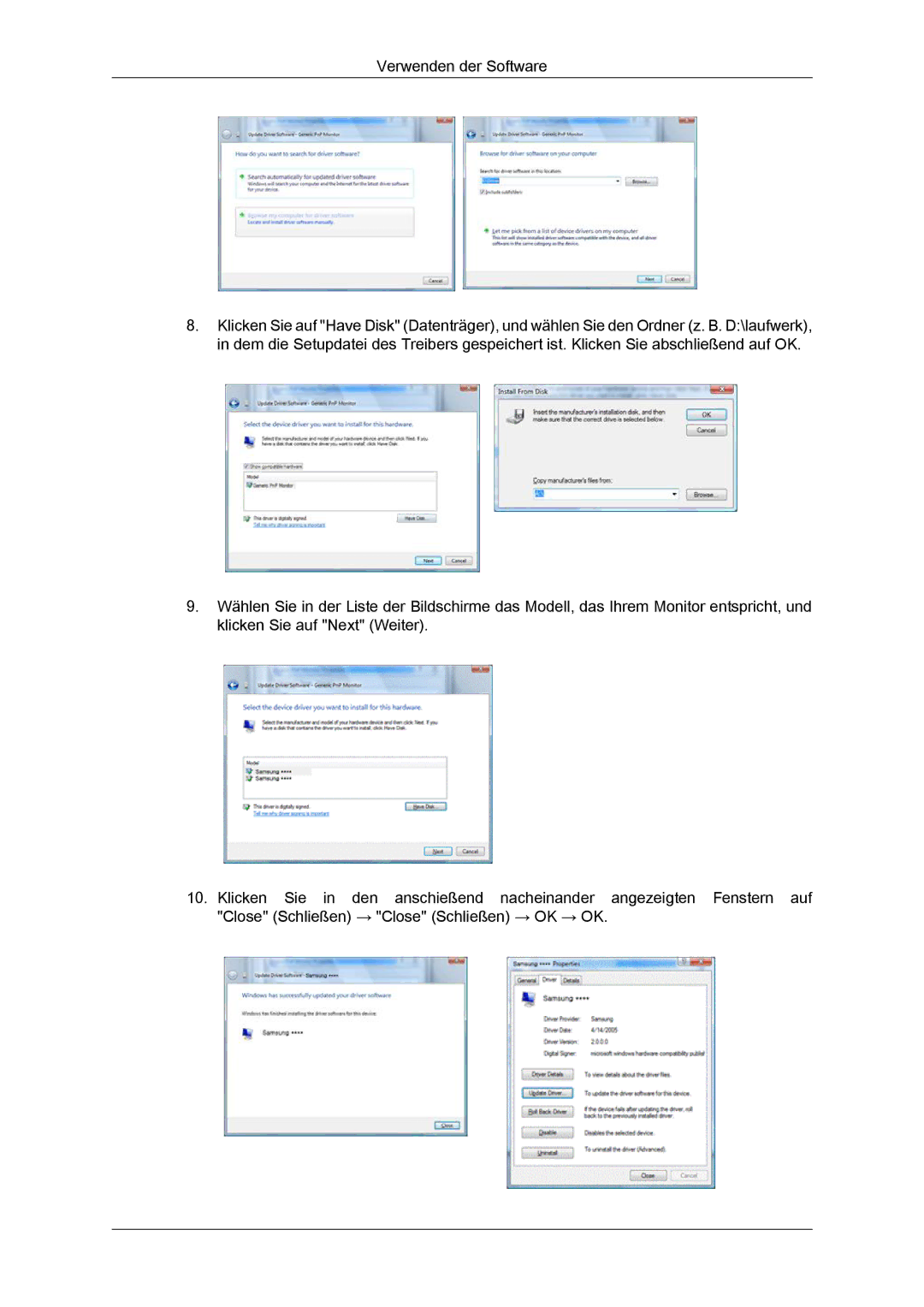 Samsung LH40GWTLBC/EN, LH40GWSLBC/EN, LH46GWPLBC/EN, LH40GWPLBC/EN, LH46GWTLBC/EN, LH46GWSLBC/EN manual Verwenden der Software 