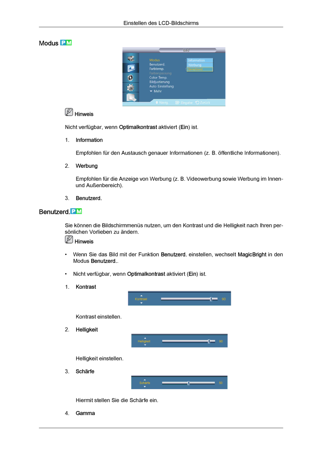 Samsung LH40GWSLBC/EN, LH40GWTLBC/EN, LH46GWPLBC/EN, LH40GWPLBC/EN, LH46GWTLBC/EN, LH46GWSLBC/EN manual Modus, Benutzerd 