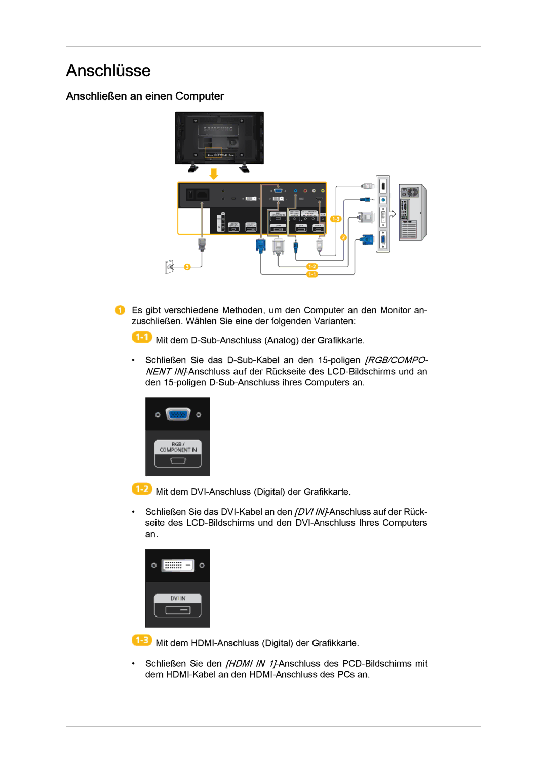 Samsung LH46GWPLBC/EN, LH40GWTLBC/EN, LH40GWSLBC/EN, LH40GWPLBC/EN, LH46GWTLBC/EN Anschlüsse, Anschließen an einen Computer 