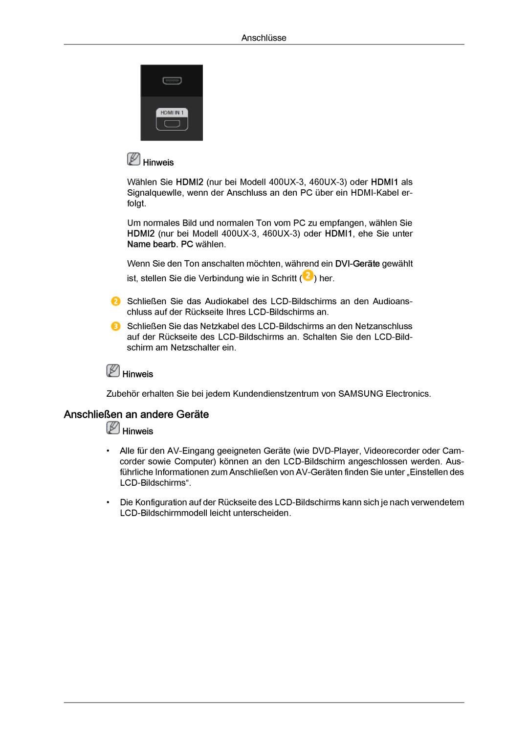 Samsung LH40GWPLBC/EN, LH40GWTLBC/EN, LH40GWSLBC/EN, LH46GWPLBC/EN manual Anschließen an andere Geräte, Name bearb. PC wählen 