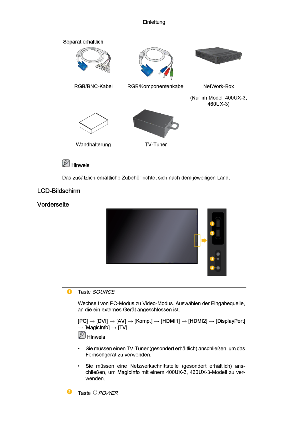 Samsung LH46GWTLBC/EN, LH40GWTLBC/EN, LH40GWSLBC/EN, LH46GWPLBC/EN, LH40GWPLBC/EN, LH46GWSLBC/EN LCD-Bildschirm Vorderseite 