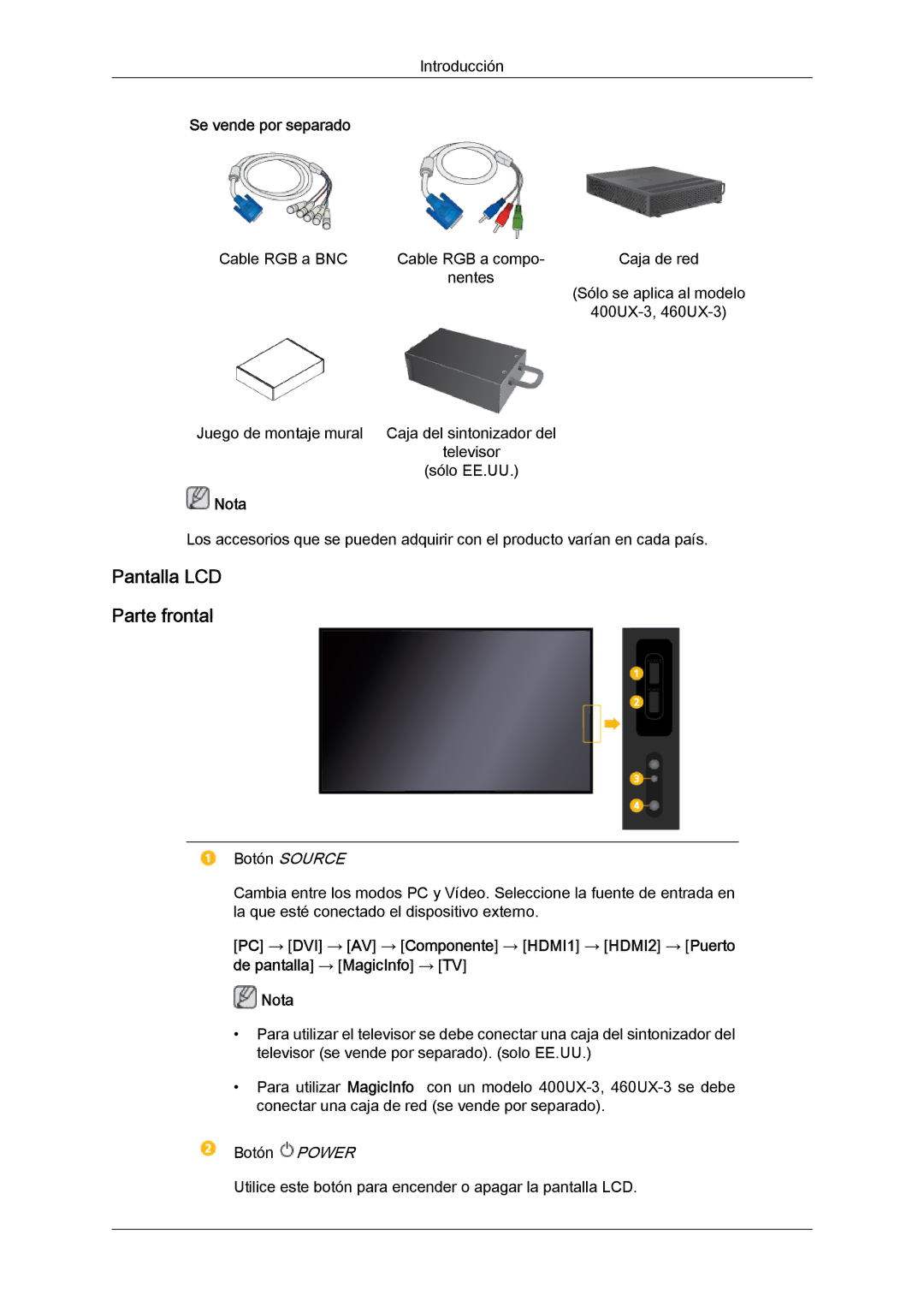 Samsung LH46GWSLBC/EN, LH40GWTLBC/EN, LH40GWSLBC/EN, LH46GWPLBC/EN, LH40GWPLBC/EN, LH46GWTLBC/EN Pantalla LCD Parte frontal 