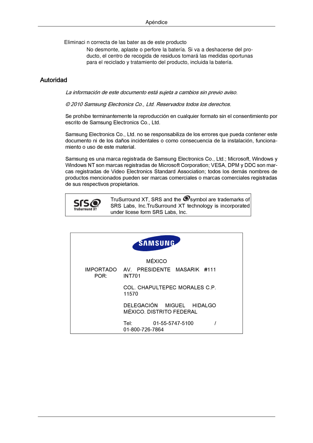 Samsung LH40GWTLBC/EN, LH40GWSLBC/EN, LH46GWPLBC/EN, LH40GWPLBC/EN, LH46GWTLBC/EN, LH46GWSLBC/EN, LH40GWTLBC/ZA manual Autoridad 