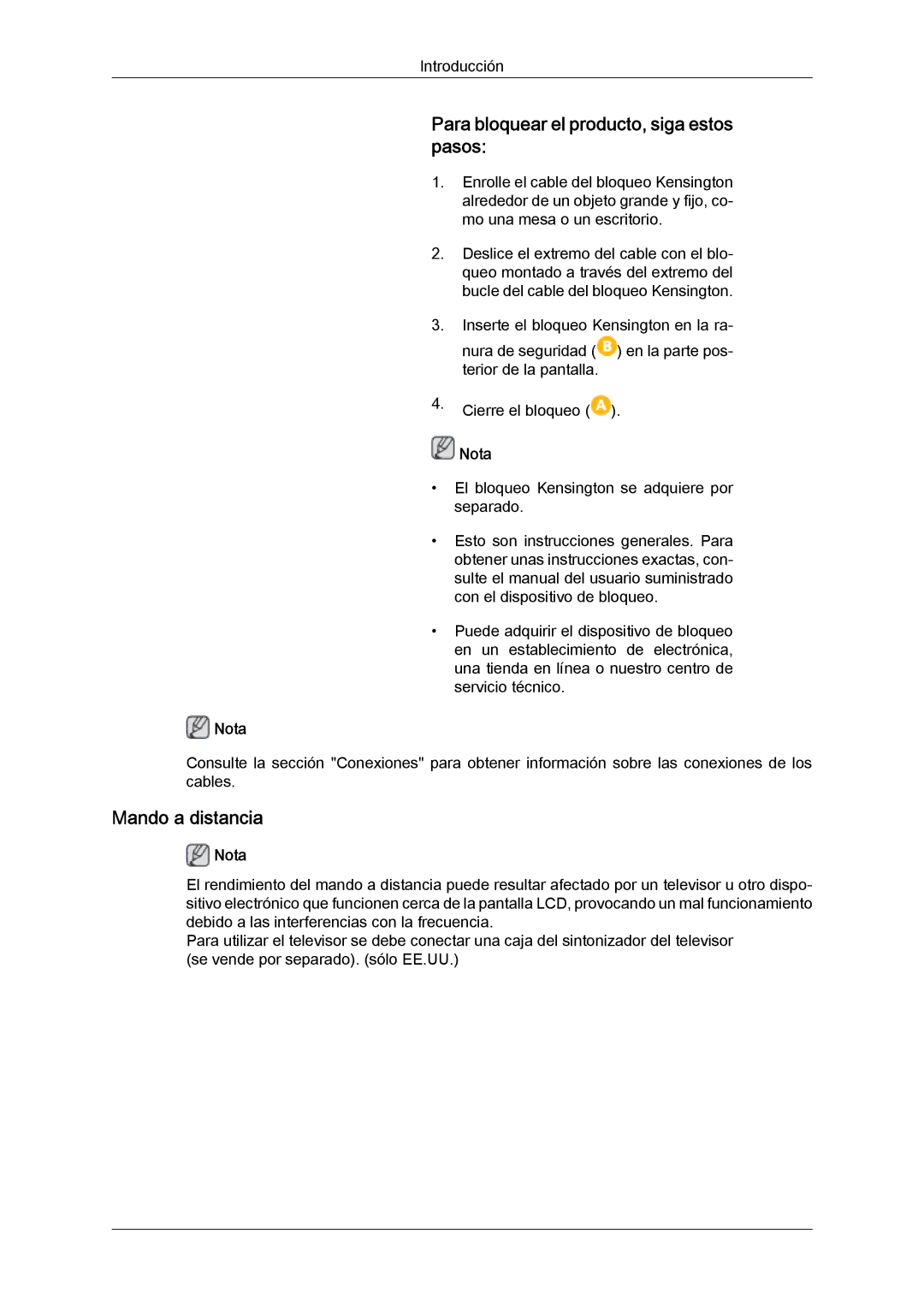 Samsung LH46GWTLBC/EN, LH40GWTLBC/EN, LH40GWSLBC/EN manual Para bloquear el producto, siga estos pasos, Mando a distancia 