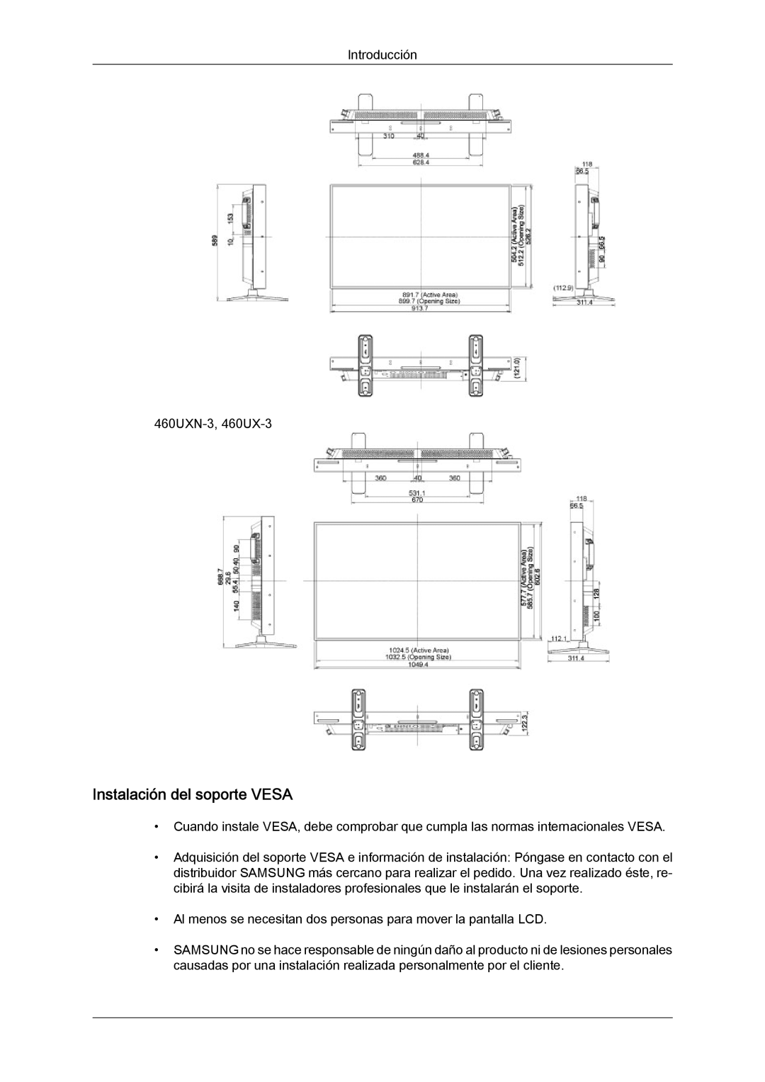 Samsung LH40GWPLBC/EN, LH40GWTLBC/EN, LH40GWSLBC/EN, LH46GWPLBC/EN, LH46GWTLBC/EN, LH46GWSLBC/EN Instalación del soporte Vesa 