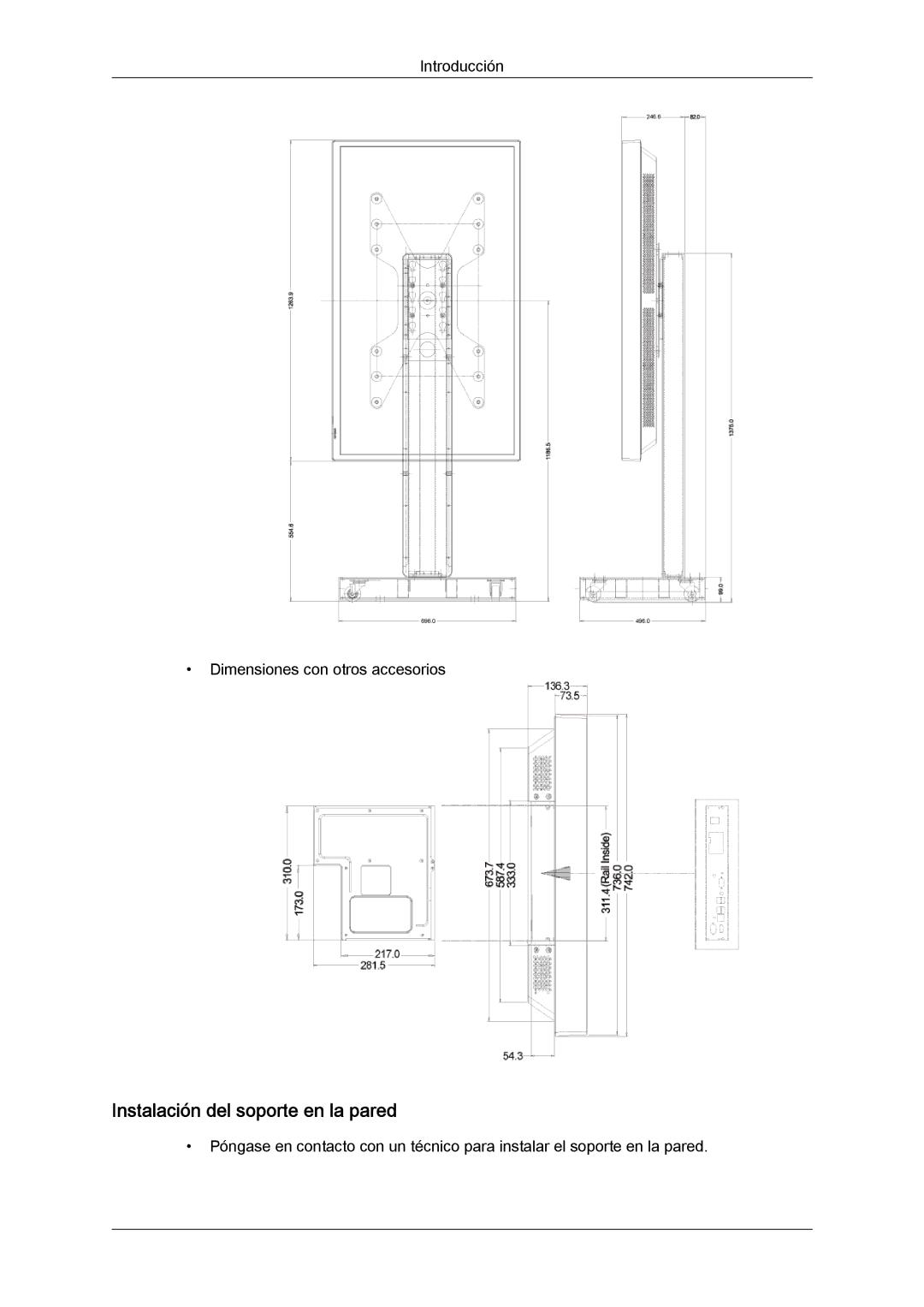 Samsung LH40GWTLBC/EN, LH40GWSLBC/EN, LH46GWPLBC/EN, LH40GWPLBC/EN, LH46GWTLBC/EN manual Instalación del soporte en la pared 