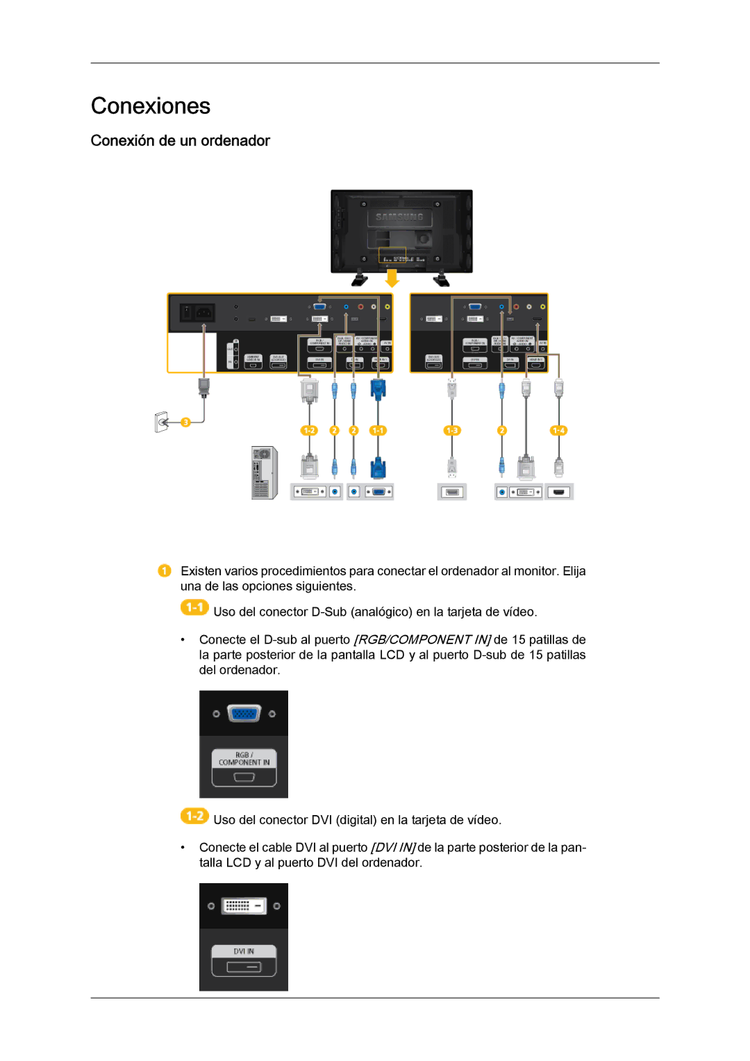 Samsung LH40GWTLBC/EN, LH40GWSLBC/EN, LH46GWPLBC/EN, LH40GWPLBC/EN, LH46GWTLBC/EN manual Conexiones, Conexión de un ordenador 