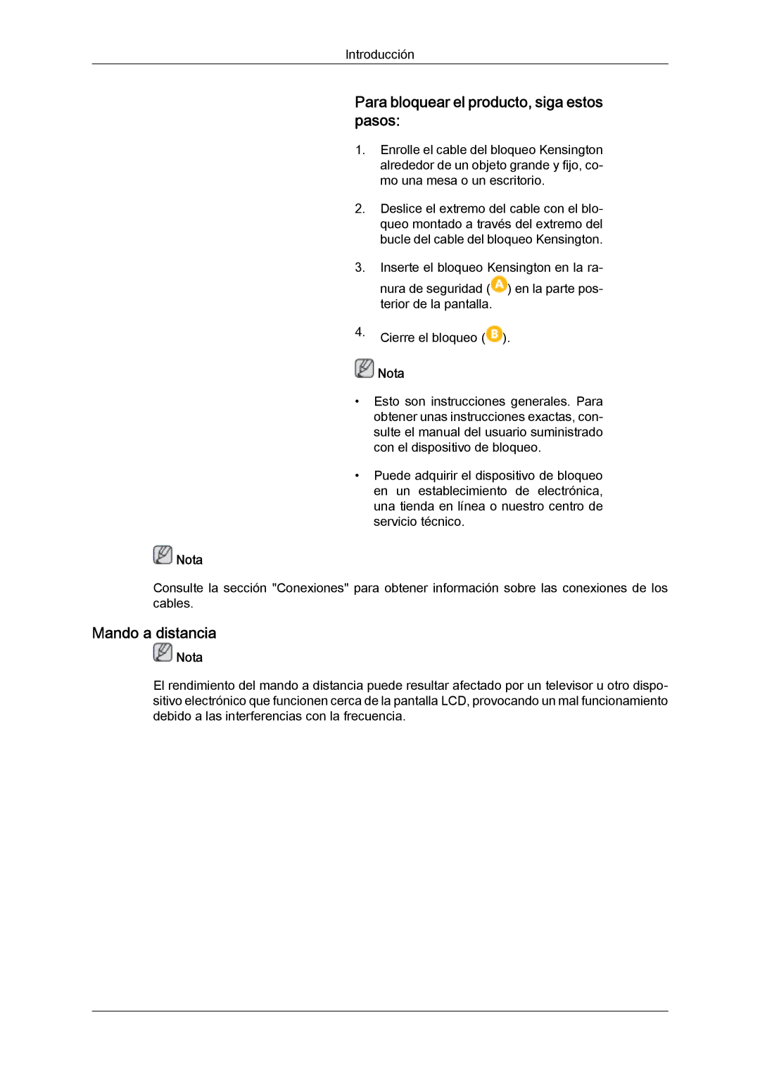 Samsung LH40GWPLBC/EN, LH40GWTLBC/EN, LH40GWSLBC/EN manual Para bloquear el producto, siga estos pasos, Mando a distancia 