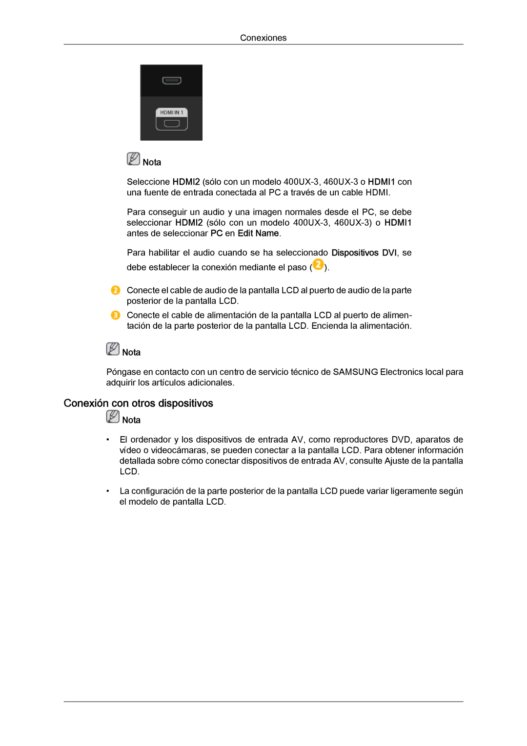 Samsung LH40GWSLBC/EN, LH40GWTLBC/EN, LH46GWPLBC/EN, LH40GWPLBC/EN, LH46GWTLBC/EN manual Conexión con otros dispositivos 