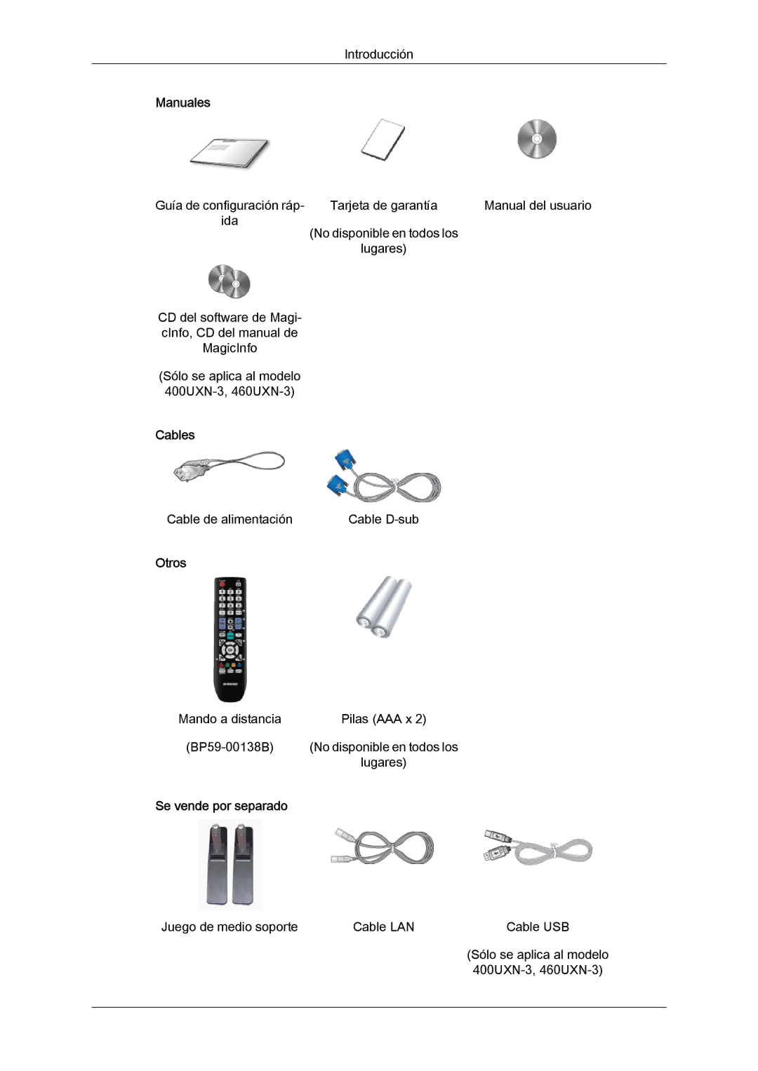 Samsung LH40GWPLBC/EN, LH40GWTLBC/EN, LH40GWSLBC/EN, LH46GWPLBC/EN, LH46GWTLBC/EN, LH46GWSLBC/EN, LH40GWTLBC/ZA manual Cables 