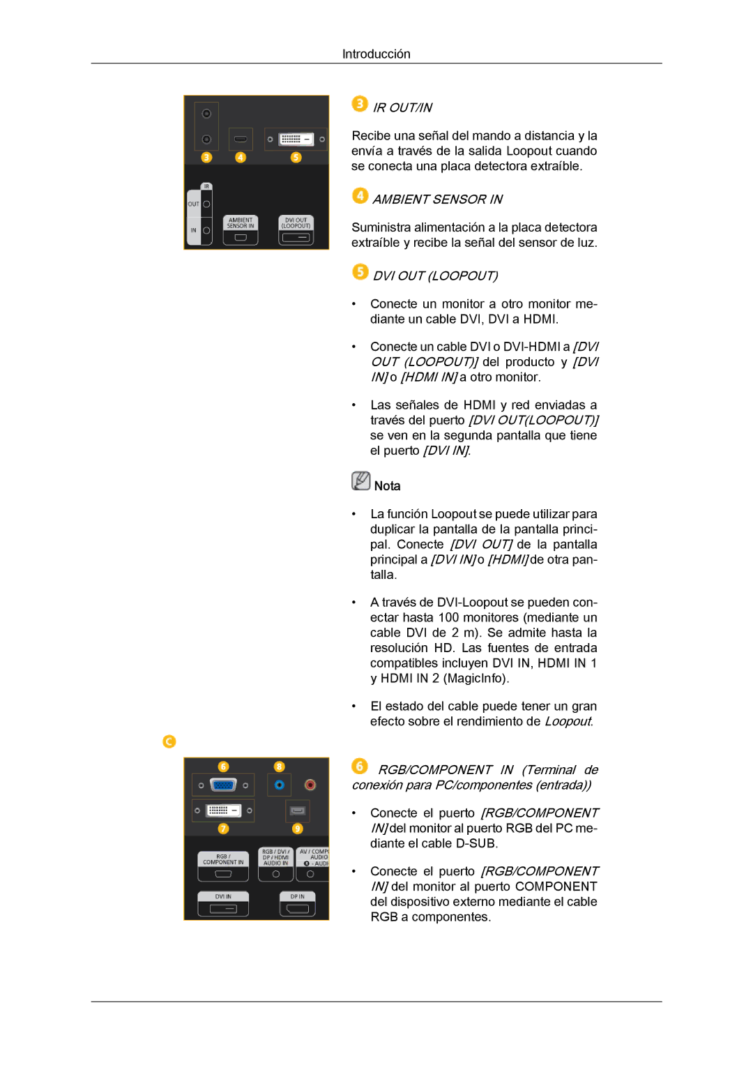 Samsung LH40GWTLBC/ZA, LH40GWTLBC/EN, LH40GWSLBC/EN, LH46GWPLBC/EN, LH40GWPLBC/EN Ir Out/In, Ambient Sensor, DVI OUT Loopout 