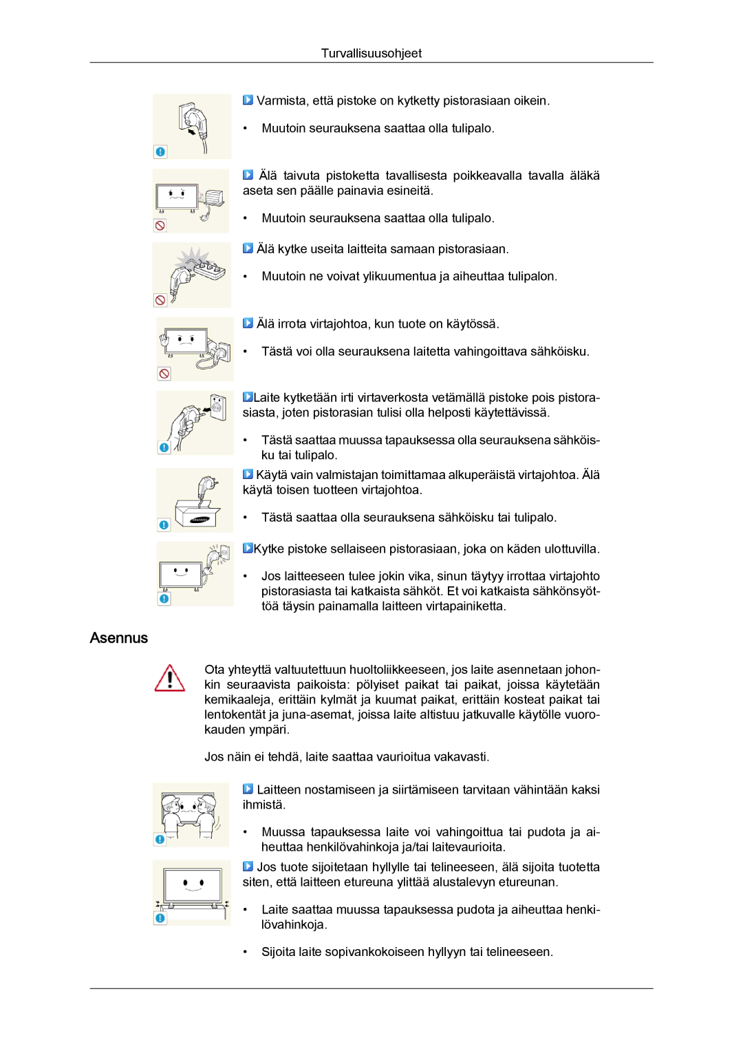 Samsung LH40GWPLBC/EN, LH40GWTLBC/EN, LH40GWSLBC/EN, LH46GWPLBC/EN, LH46GWTLBC/EN, LH46GWSLBC/EN manual Asennus 