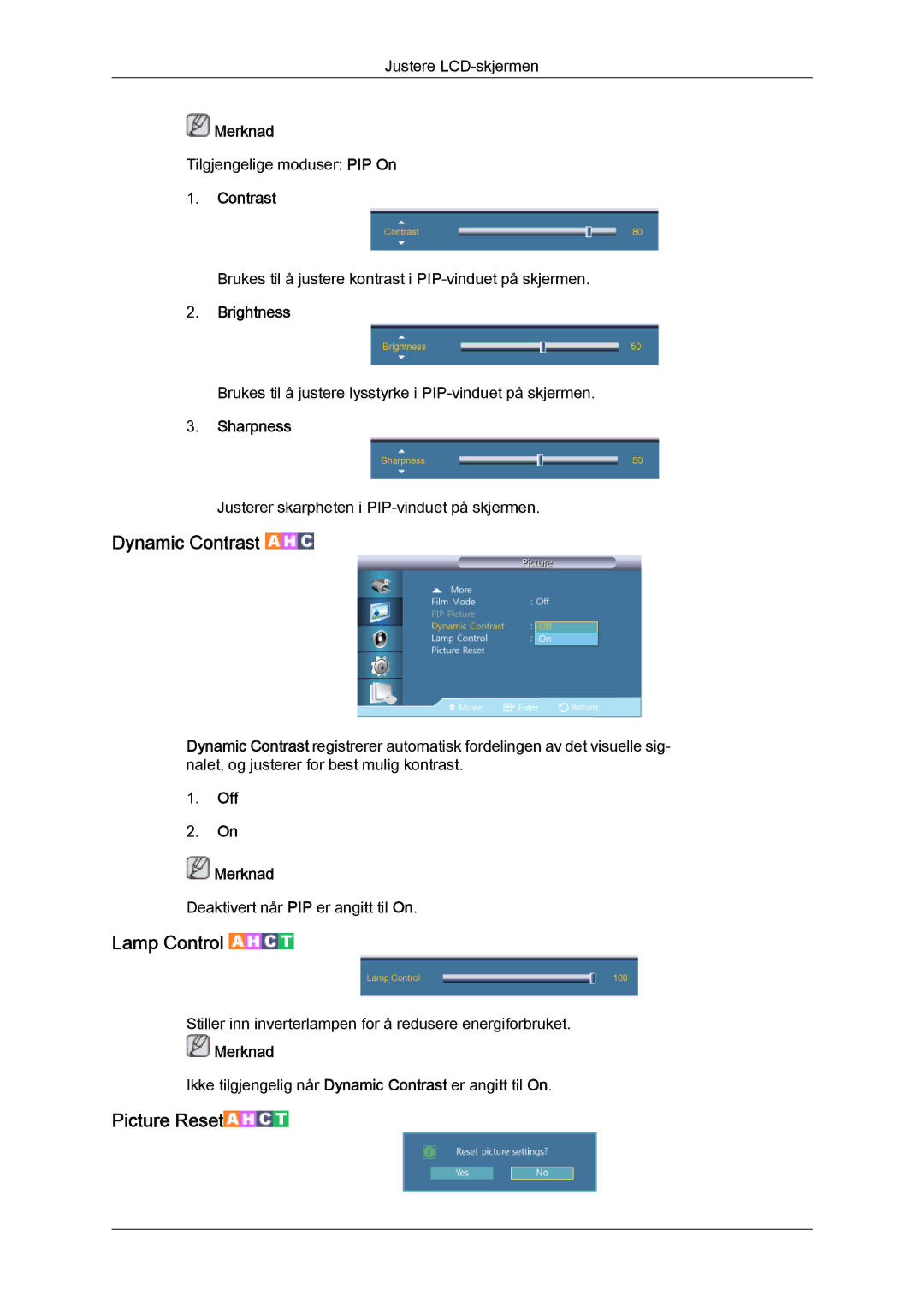 Samsung LH40GWSLBC/EN, LH40GWTLBC/EN, LH46GWPLBC/EN, LH40GWPLBC/EN, LH46GWTLBC/EN, LH46GWSLBC/EN manual Dynamic Contrast 