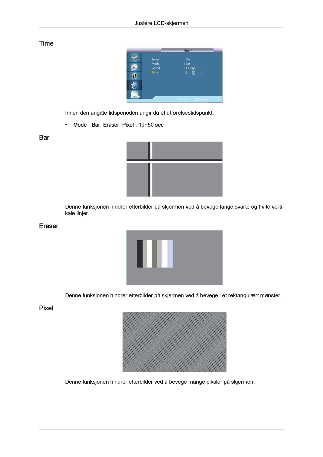 Samsung LH40GWSLBC/EN, LH40GWTLBC/EN, LH46GWPLBC/EN, LH40GWPLBC/EN manual Mode Bar, Eraser, Pixel 10~50 sec 