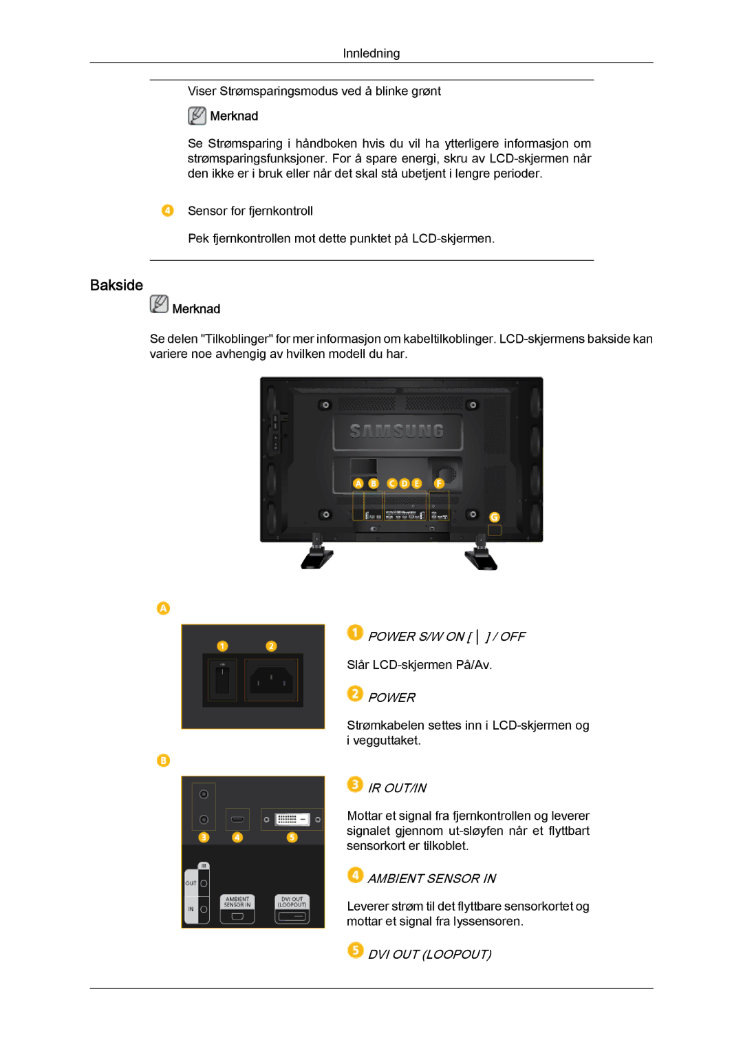 Samsung LH40GWTLBC/EN, LH40GWSLBC/EN, LH46GWPLBC/EN, LH40GWPLBC/EN, LH46GWTLBC/EN, LH46GWSLBC/EN manual Bakside, Ir Out/In 