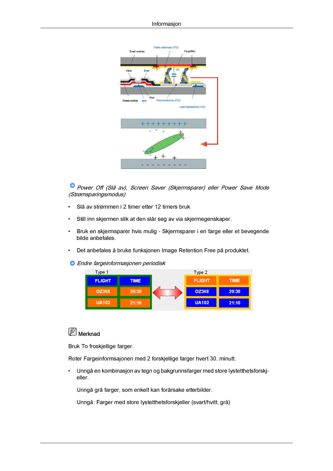 Samsung LH40GWTLBC/EN, LH40GWSLBC/EN, LH46GWPLBC/EN, LH40GWPLBC/EN, LH46GWTLBC/EN manual Endre fargeinformasjonen periodisk 