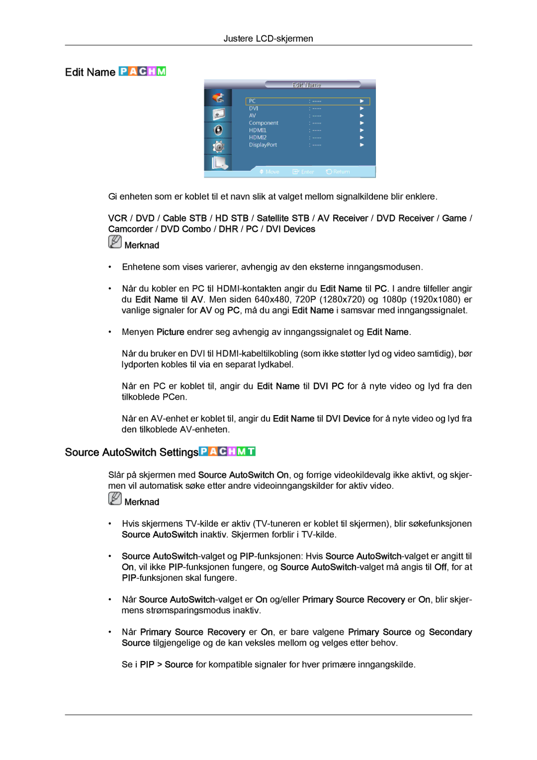 Samsung LH40GWTLBC/EN, LH40GWSLBC/EN, LH46GWPLBC/EN, LH40GWPLBC/EN, LH46GWTLBC/EN manual Edit Name, Source AutoSwitch Settings 