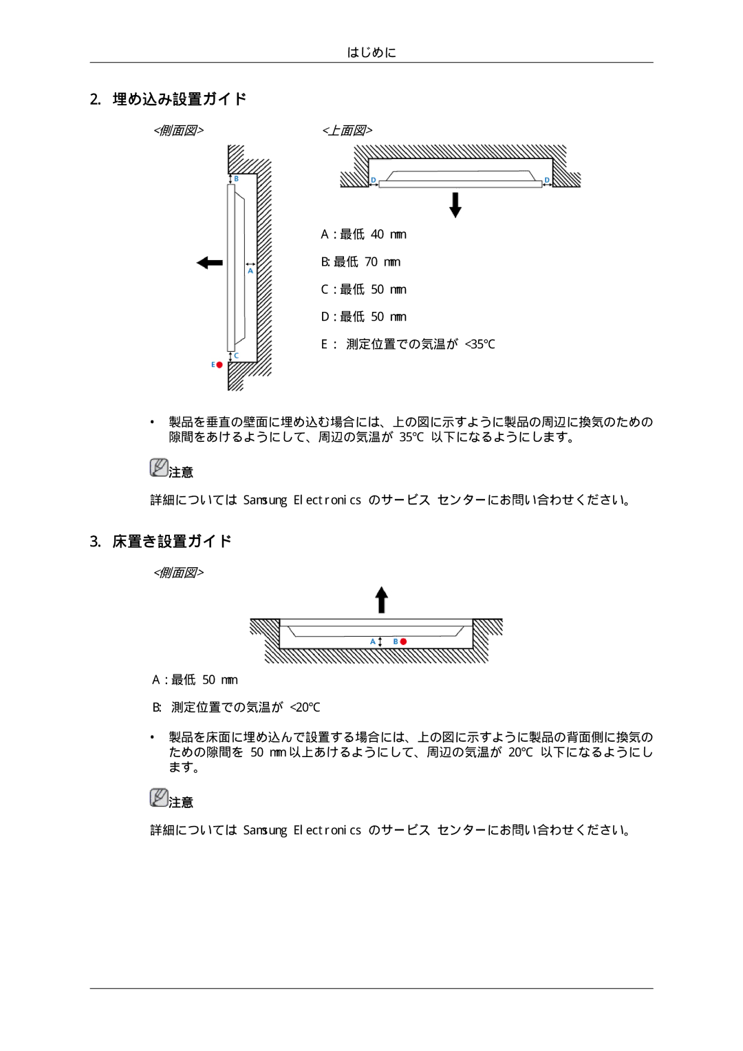 Samsung LH46HBPLBC/XJ, LH40HBPLBC/XJ manual 埋め込み設置ガイド, 床置き設置ガイド 