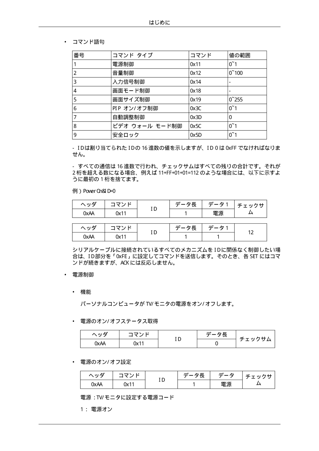 Samsung LH40HBPLBC/XJ, LH46HBPLBC/XJ manual はじめに コマンド語句 コマンド タイプ 