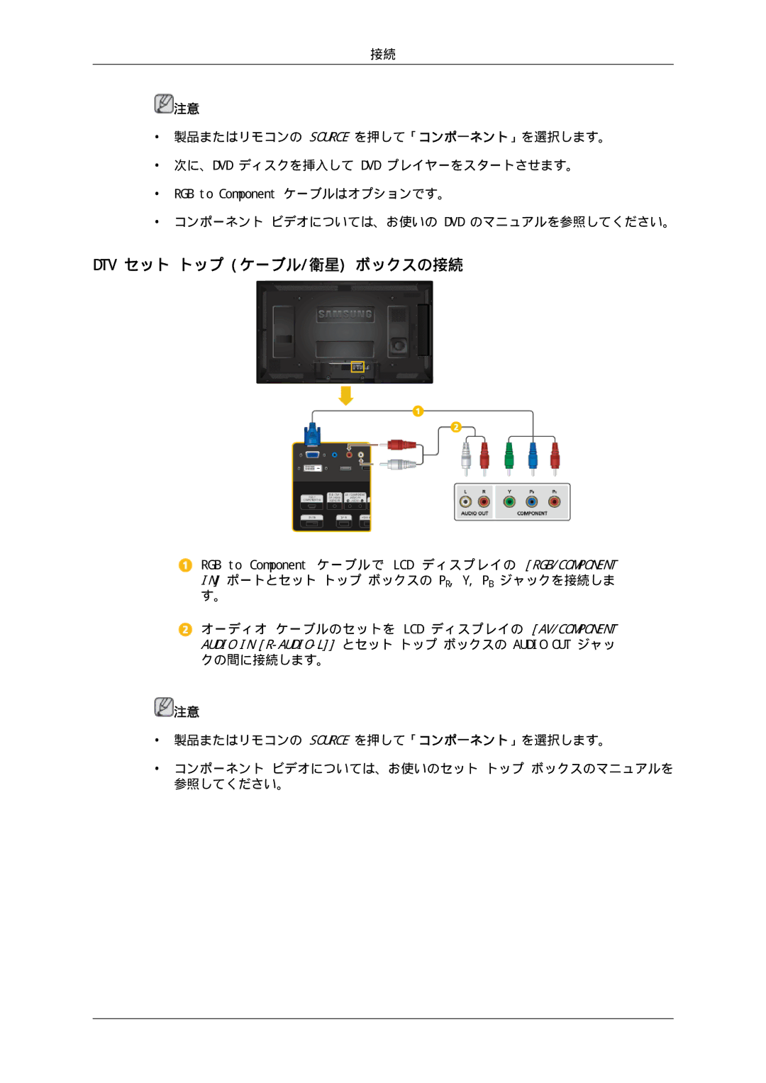 Samsung LH46HBPLBC/XJ, LH40HBPLBC/XJ manual Dtv セット トップ ケーブル/衛星 ボックスの接続 