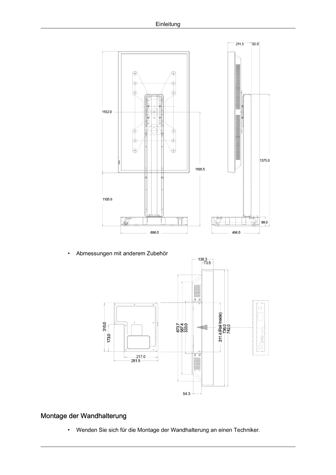 Samsung LH40HBPMBC/EN, LH46HBPMBC/EN, LH46HBPLBC/EN, LH40HBPLBC/EN manual Montage der Wandhalterung 