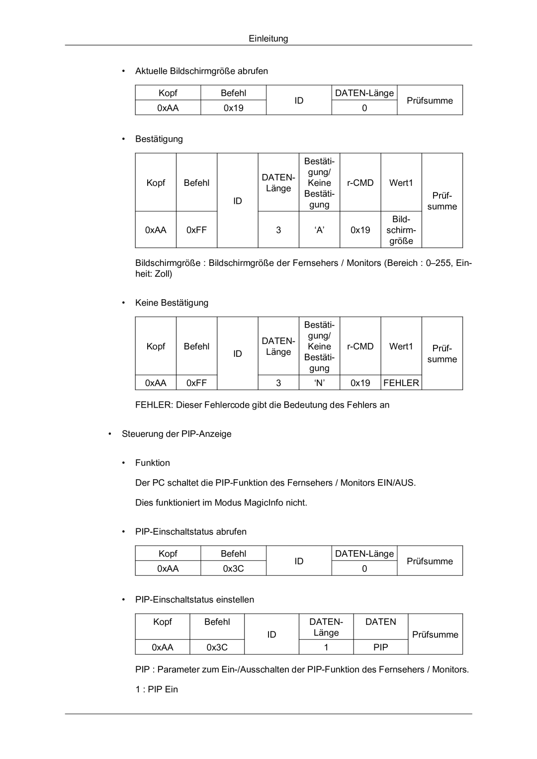 Samsung LH46HBPLBC/EN, LH40HBPMBC/EN, LH46HBPMBC/EN, LH40HBPLBC/EN manual Daten PIP 