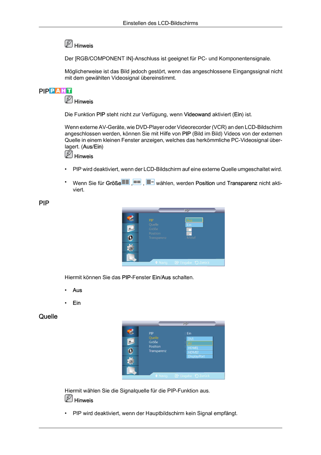 Samsung LH46HBPLBC/EN, LH40HBPMBC/EN, LH46HBPMBC/EN, LH40HBPLBC/EN manual Quelle, Aus Ein 