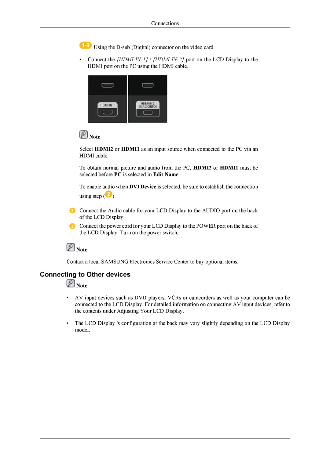 Samsung LH40MGQLBC/XV, LH40HBPMBC/EN, LH46HBPMBC/EN, LH46HBPLBC/EN, LH40MGQLBC/EN, LH40HBPLBC/EN Connecting to Other devices 