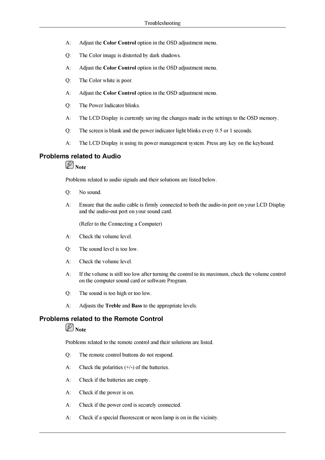 Samsung LH40MGQLBC/XY, LH40HBPMBC/EN, LH46HBPMBC/EN manual Problems related to Audio, Problems related to the Remote Control 