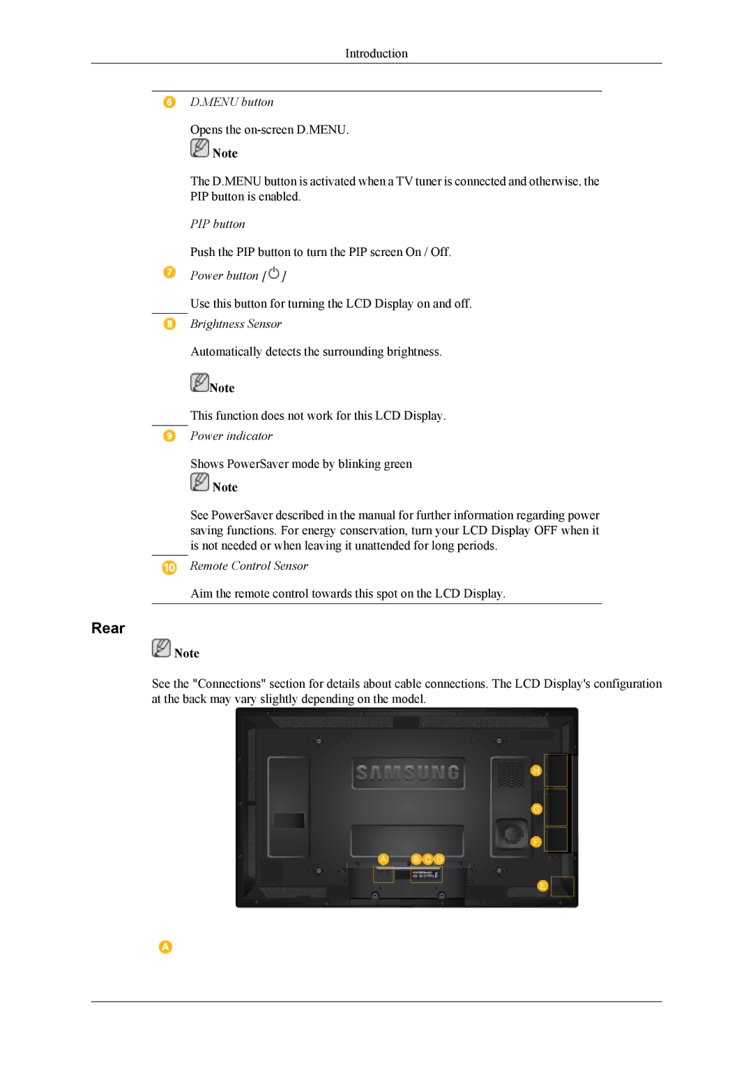 Samsung LH40MGQPBC/EN, LH40HBPMBC/EN, LH46HBPMBC/EN, LH46HBPLBC/EN, LH40MGQLBC/EN, LH40HBPLBC/EN manual Rear, Menu button 