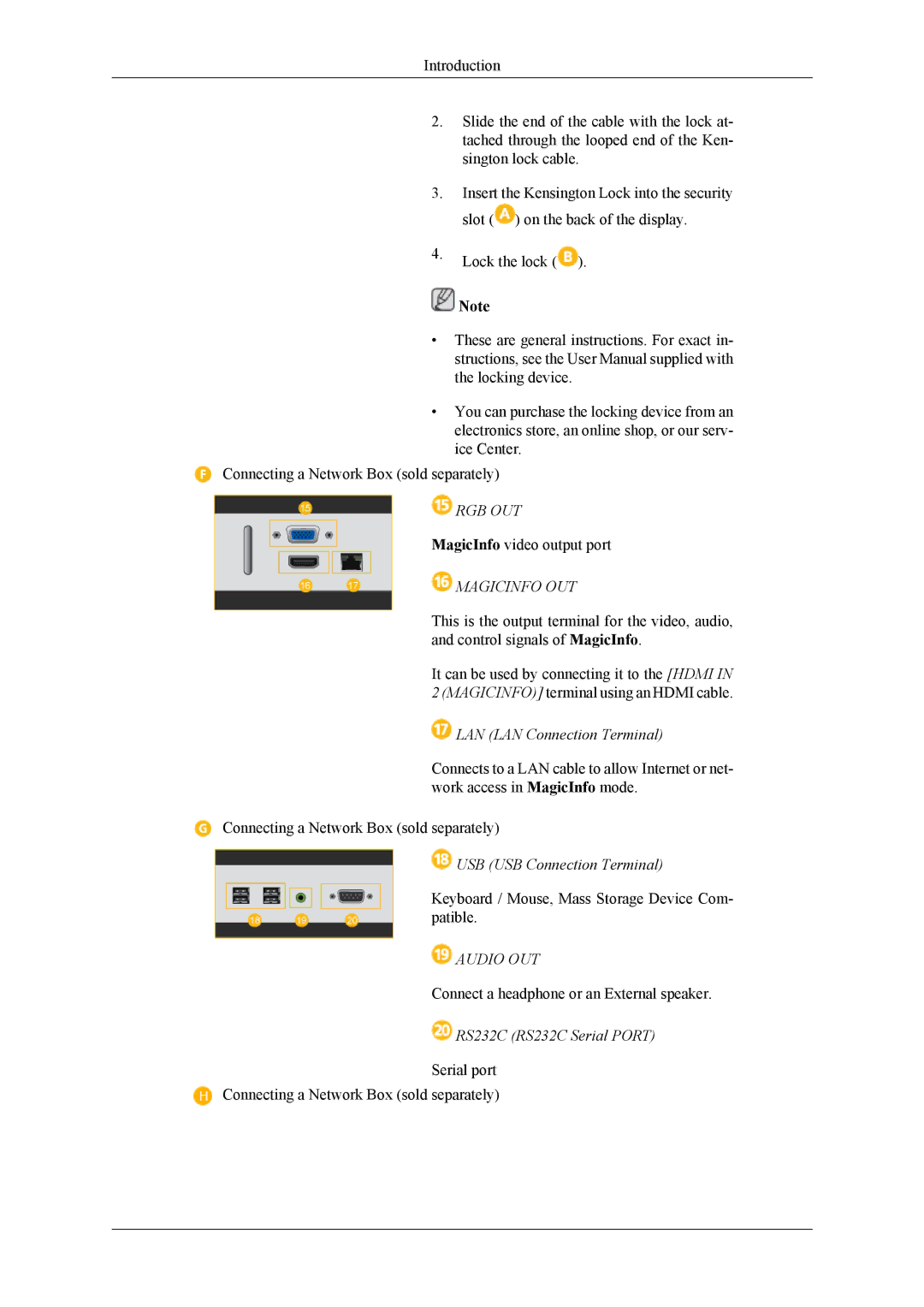 Samsung LH40MGQLBC/ZB, LH40HBPMBC/EN, LH46HBPMBC/EN, LH46HBPLBC/EN, LH40MGQLBC/EN, LH40HBPLBC/EN manual Rgb Out, Magicinfo OUT 