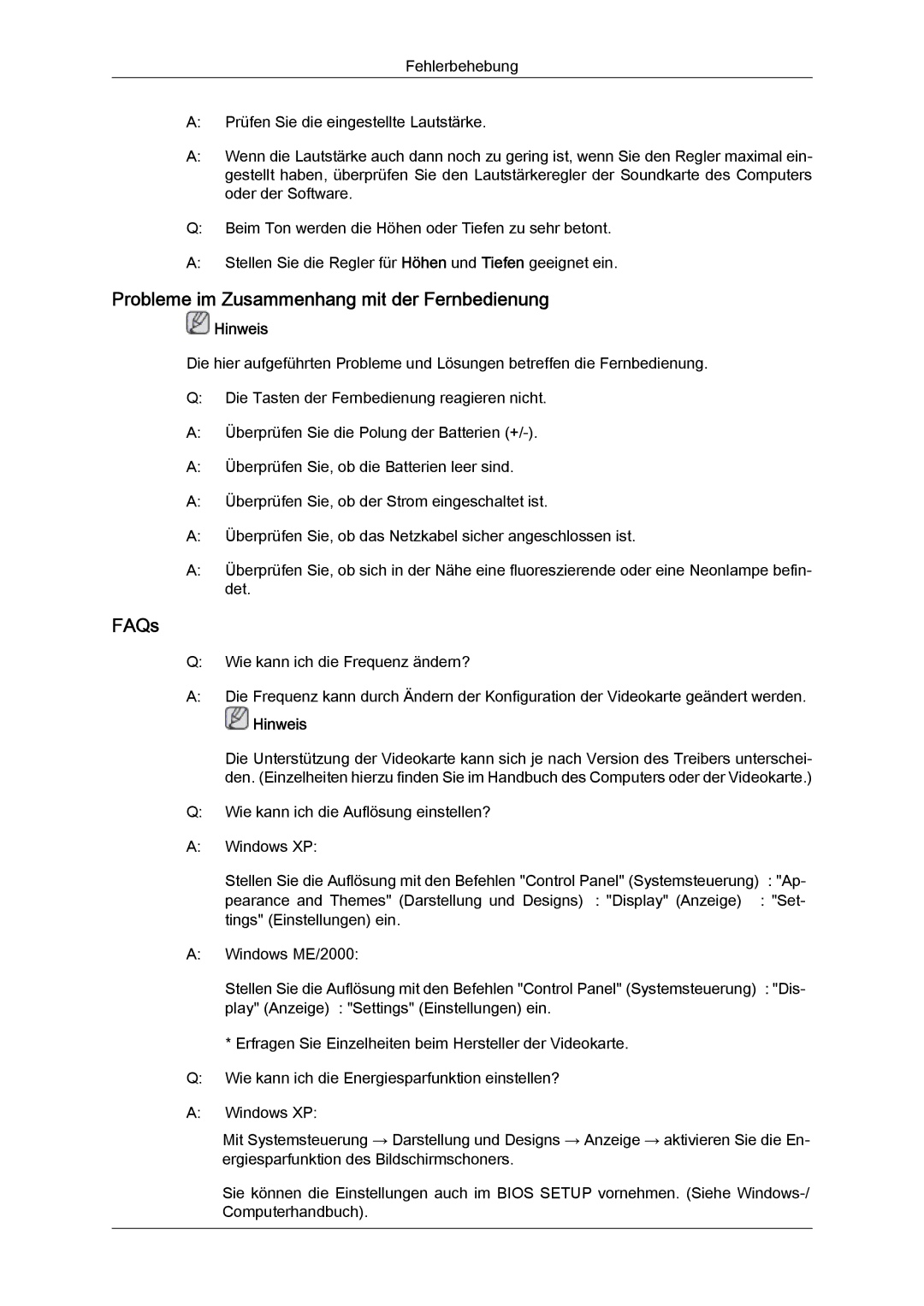 Samsung LH40MGQLBC/EN, LH40HBPMBC/EN, LH46HBPMBC/EN, LH46HBPLBC/EN manual Probleme im Zusammenhang mit der Fernbedienung, FAQs 