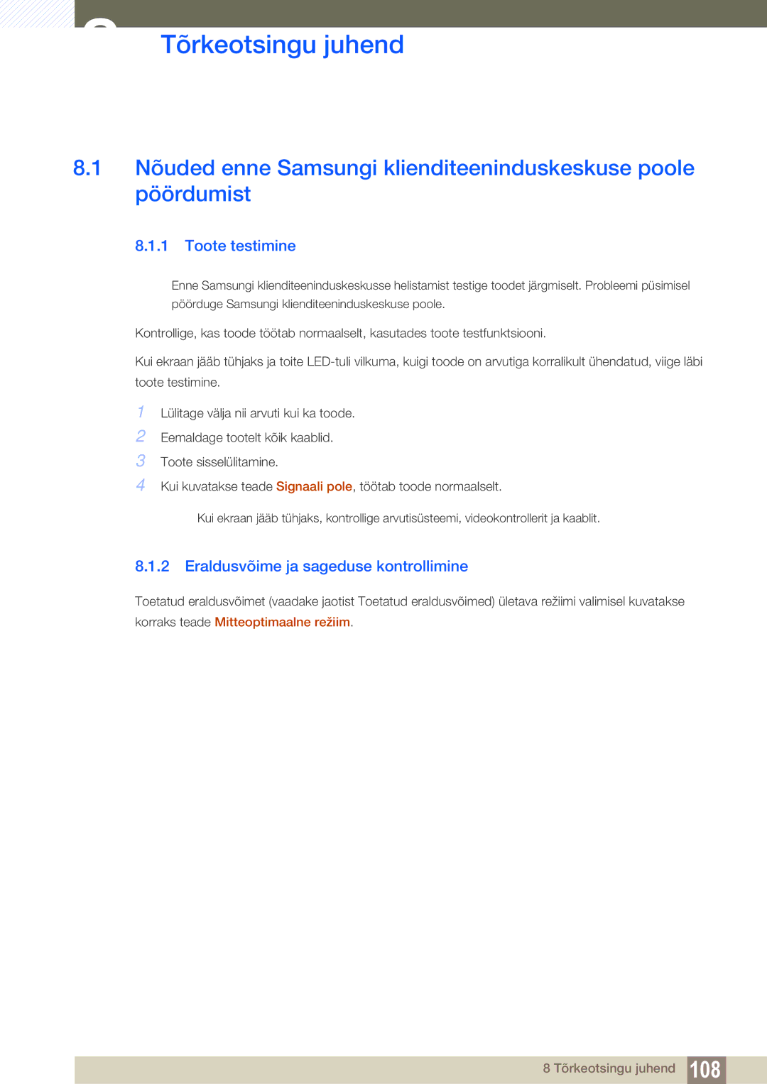 Samsung LH40HDBPLGD/EN manual Tõrkeotsingu juhend, Toote testimine, Eraldusvõime ja sageduse kontrollimine 