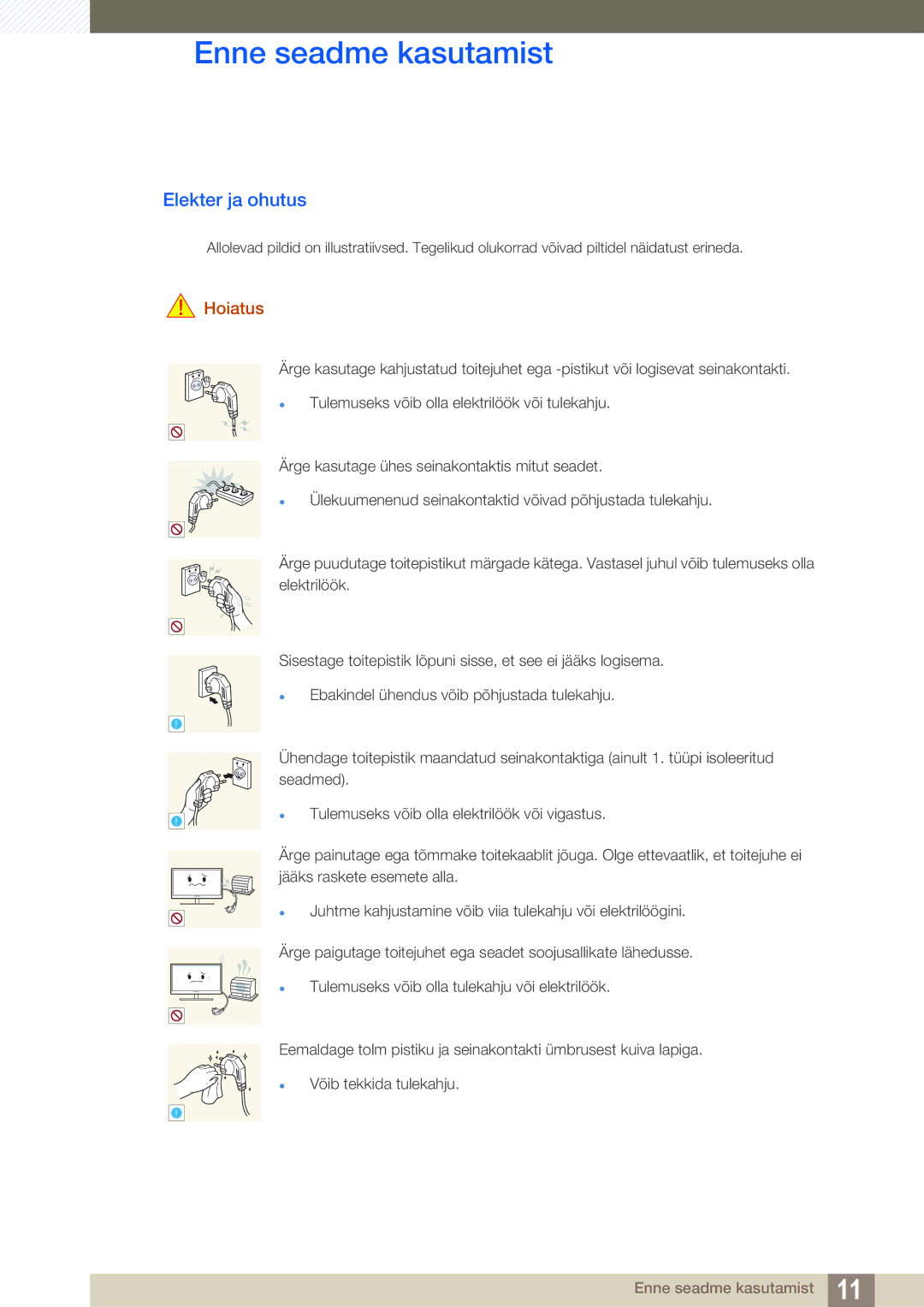 Samsung LH40HDBPLGD/EN manual Elekter ja ohutus, Hoiatus 