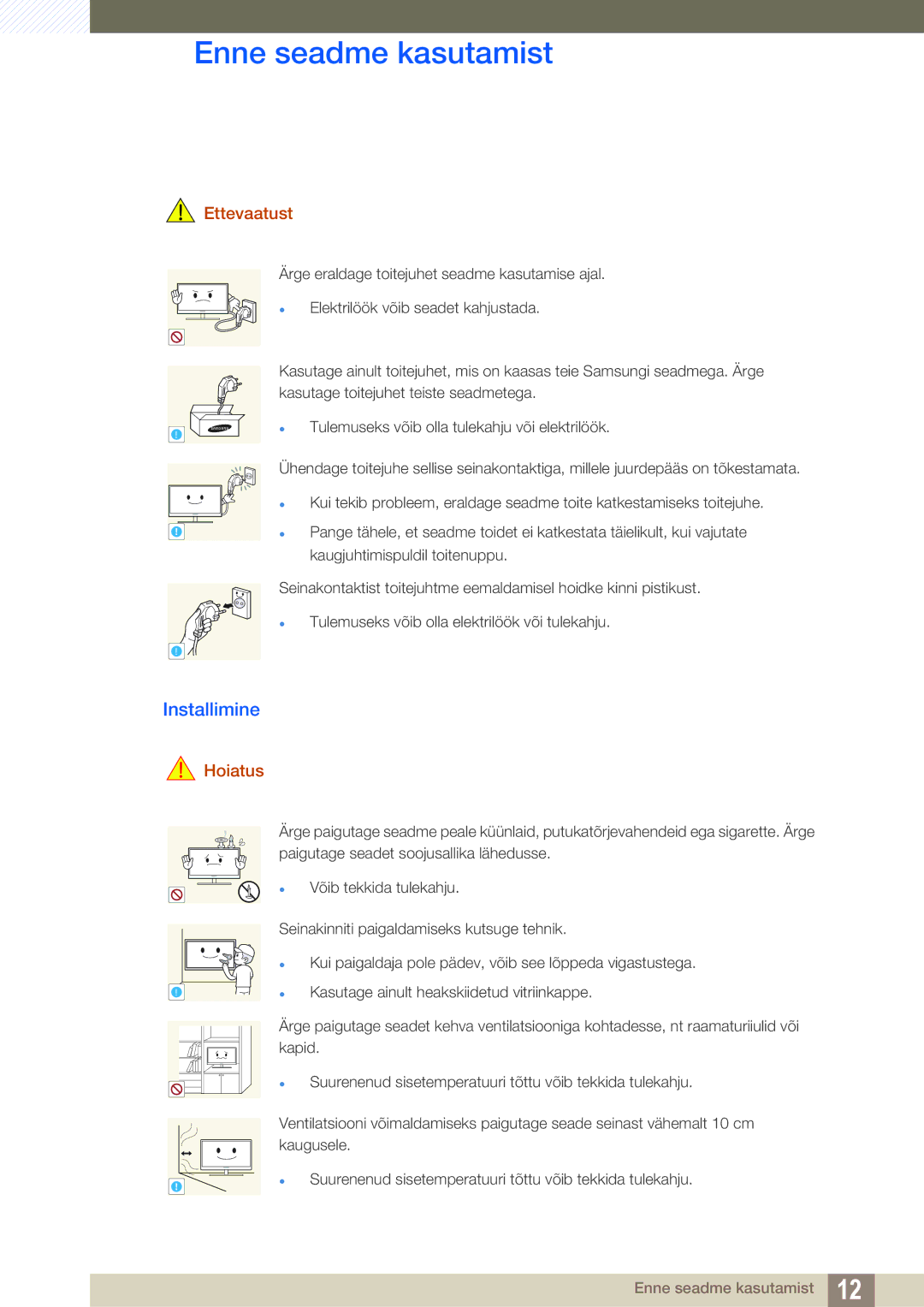 Samsung LH40HDBPLGD/EN manual Installimine, Ettevaatust 